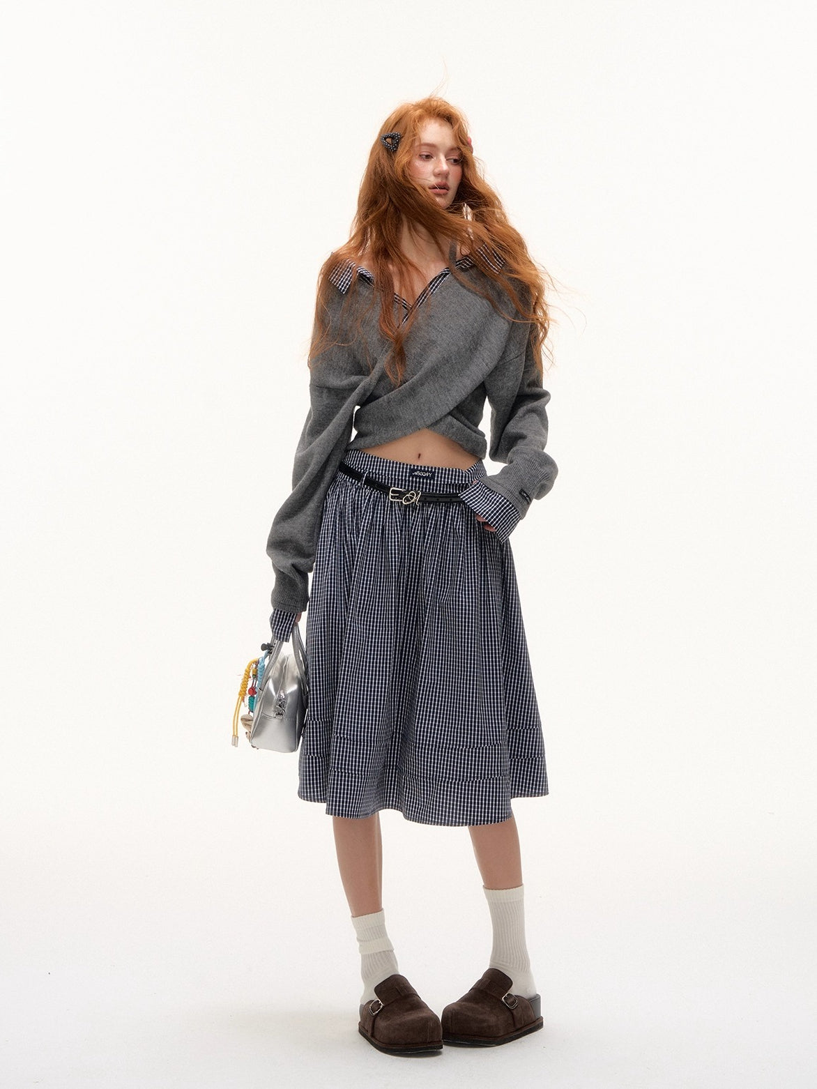 Plaid Pleated Mid-Length Skirt