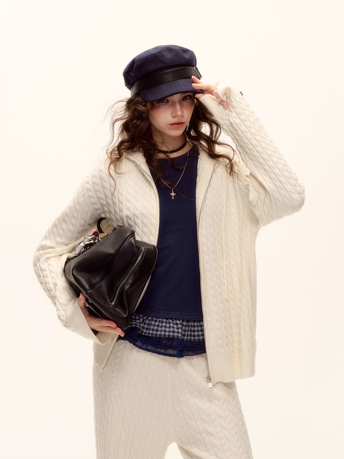 Tencel Wool Plaid Patchwork T-Shirt