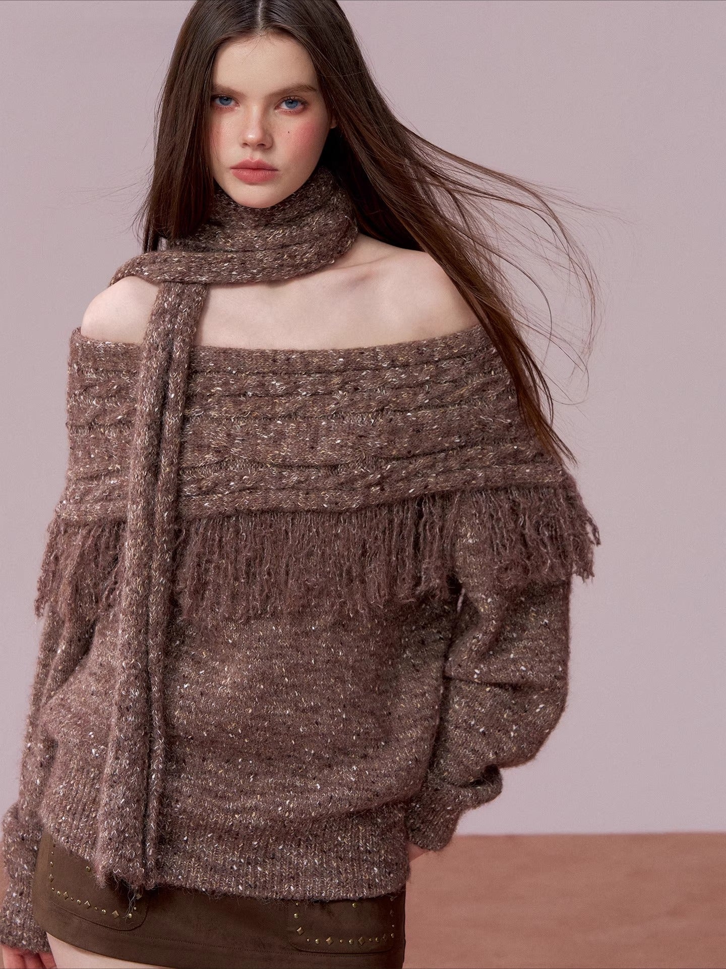 Fringe Knit Sweater &amp; Scarf Set