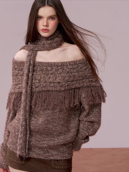 Fringe Knit Sweater &amp; Scarf Set