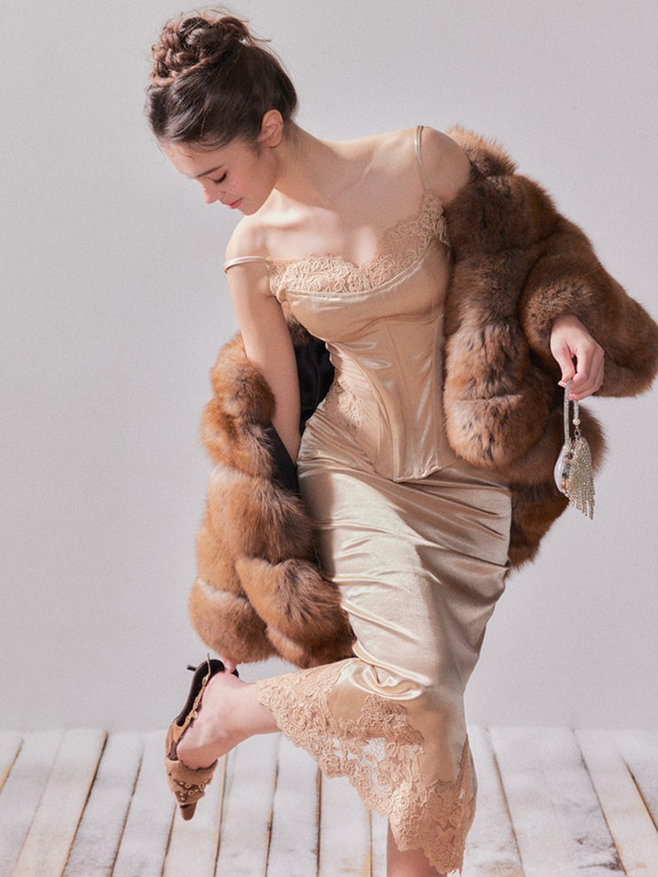 Gilded Amber Saga Fox Fur Short Coat