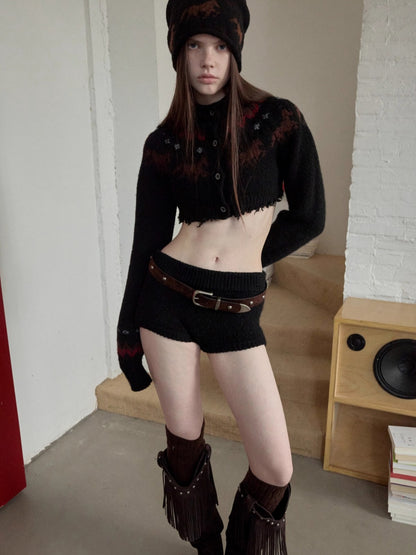 Fair Isle Pony Jacquard Knit Short Cardigan &amp; Shorts Set