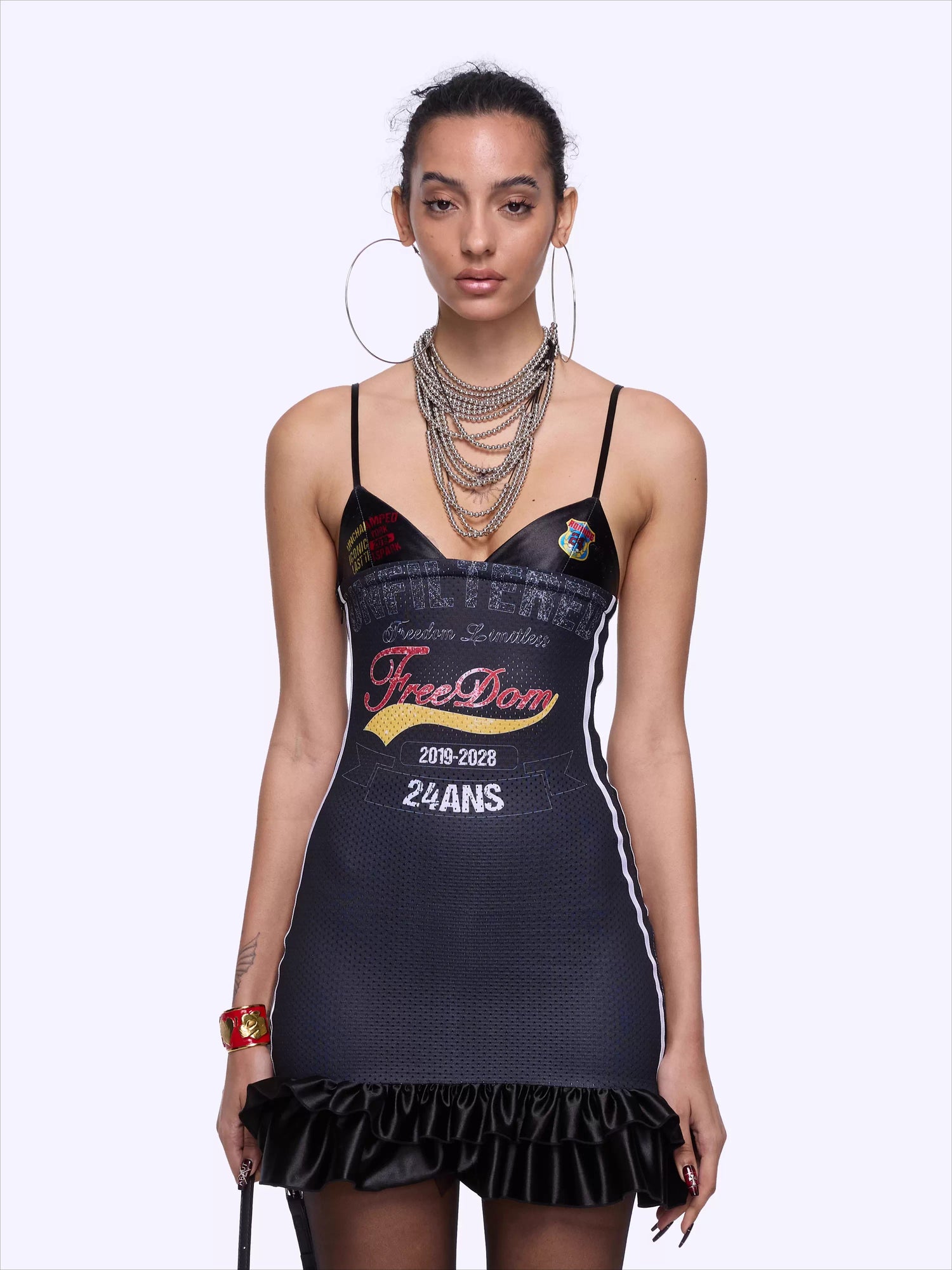 Letter-Print Lace-Trim Jersey Strap Dress