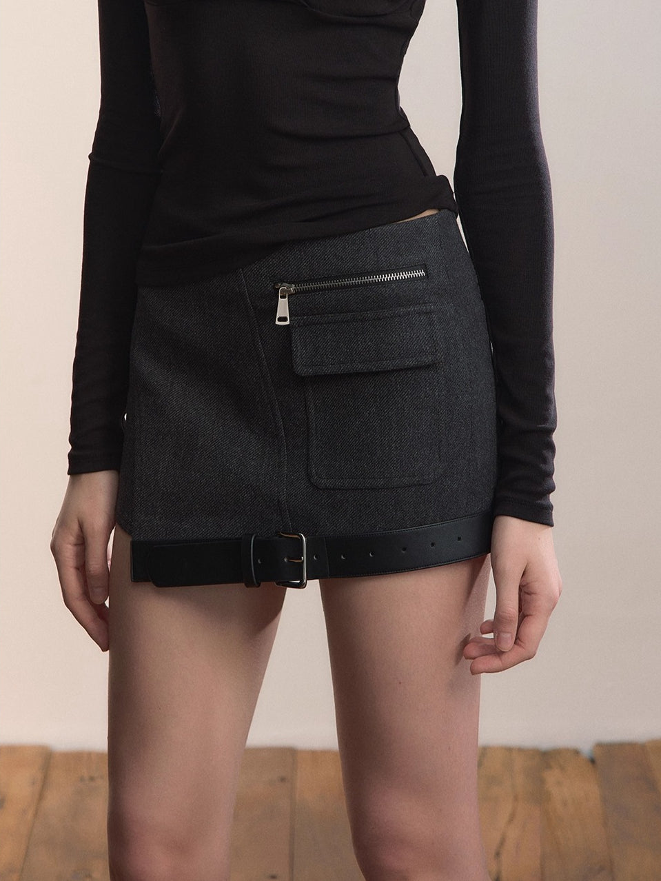 Structured Wool-Blend Asymmetric Hem Skirt
