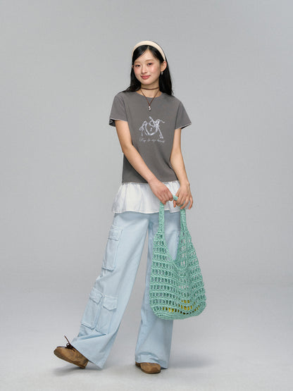 Key Print Contrast-Edge T-shirt