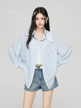 Blue Bow Decor Contrast Collar Shirt - CHINASQUAD