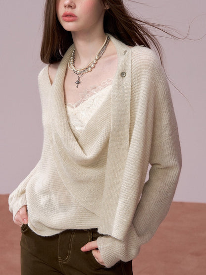 Shimmer Drape-Neck Sweater