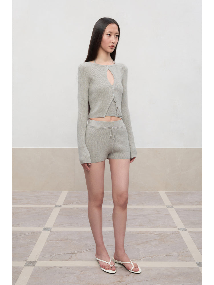 Spun Drawstring Mid-Rise Knit Shorts