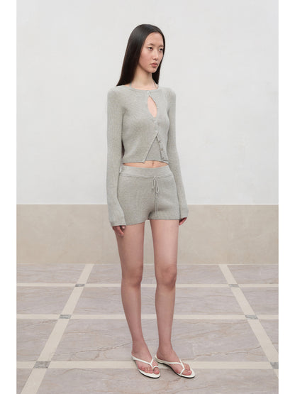 Spun Drawstring Mid-Rise Knit Shorts