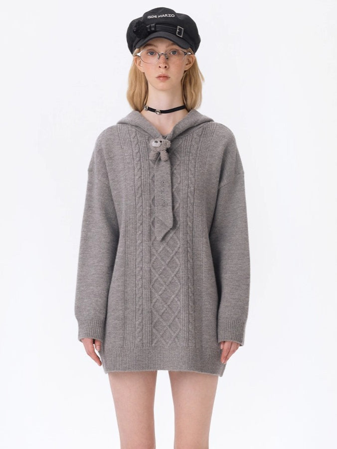 Hooded Knit Midi Dress Sweater