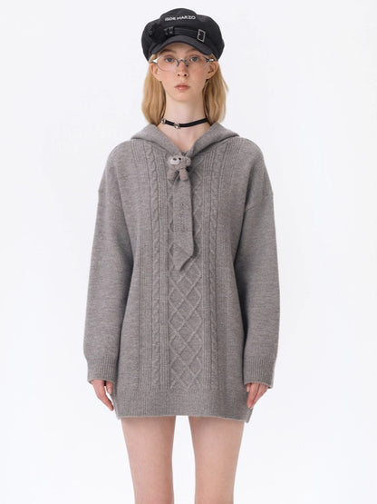 Hooded Knit Midi Dress Sweater