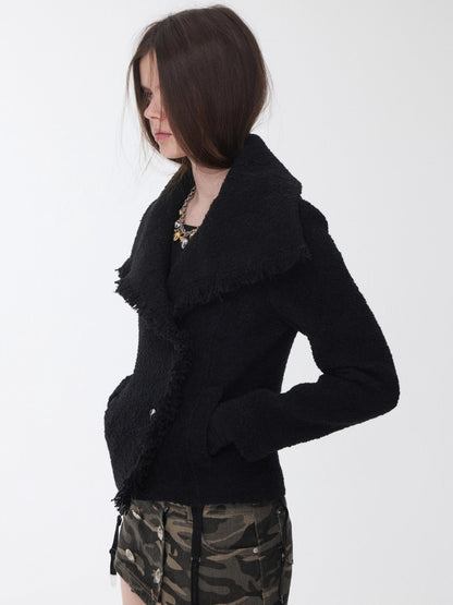 Wool Blend Horn Button High-neck Jacket