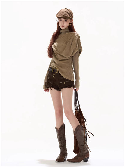 Relaxed Draped Batwing Knit Pullover