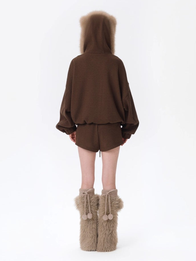 Detachable Plush Collar Hooded Jacket
