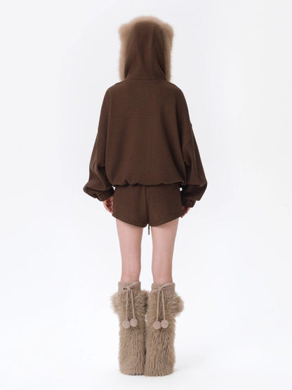 Detachable Plush Collar Hooded Jacket