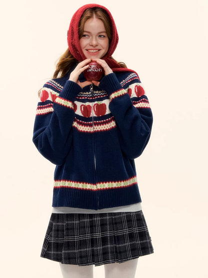 Zip-Up Wool-Blend Knit Cardigan