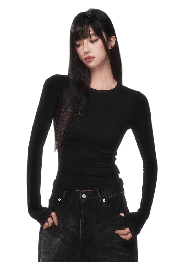 Waist-Cinching Long-Sleeve Crewneck Base Tee