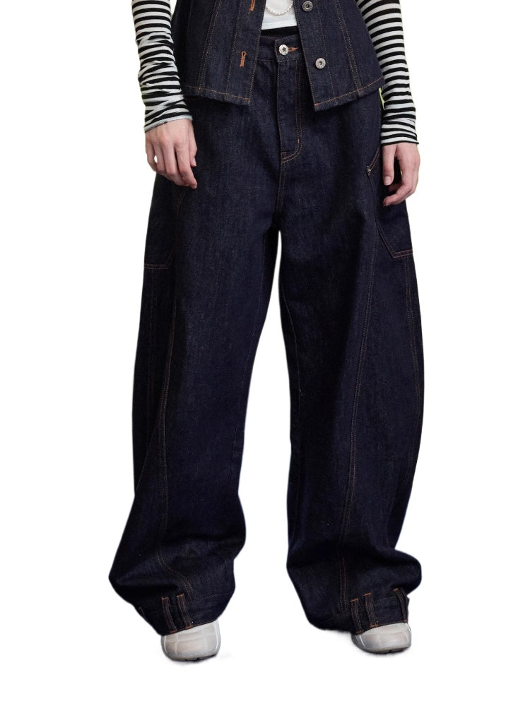 Embroidered Low-waist Loose Wide-leg Pants