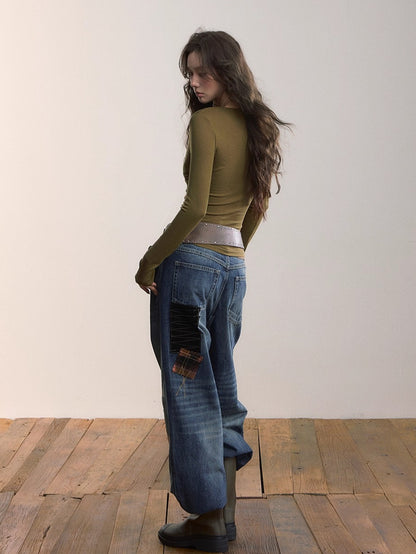 Ruched V-Neck Tencel Slim-Fit Sweater