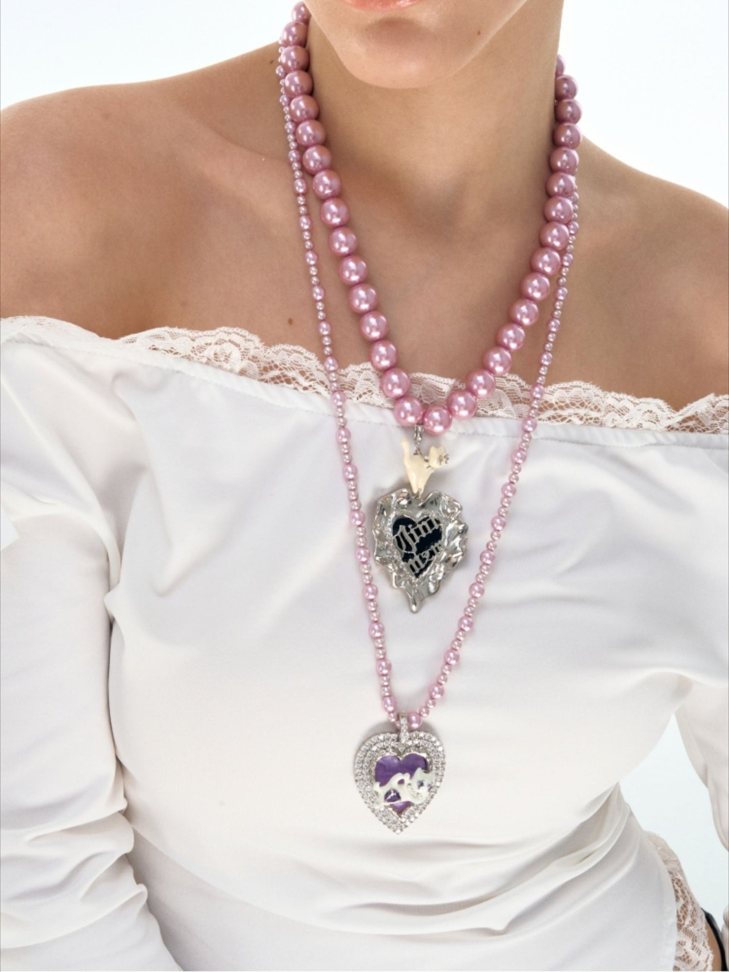 Cat Enamel Purple Pearl Necklace