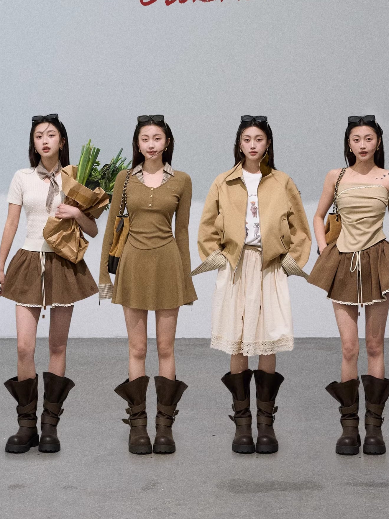 Vintage Petal-Tie Mid-Calf Leather Boots