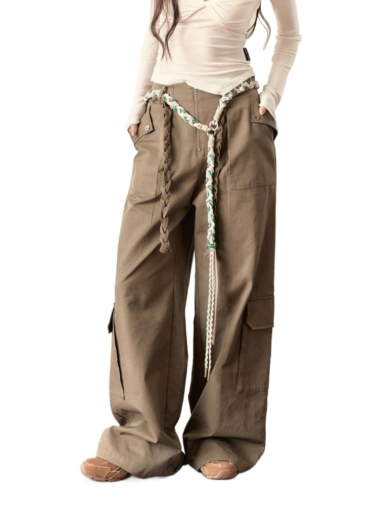 Loose-fitting Straight-leg Pants with Large Pockets