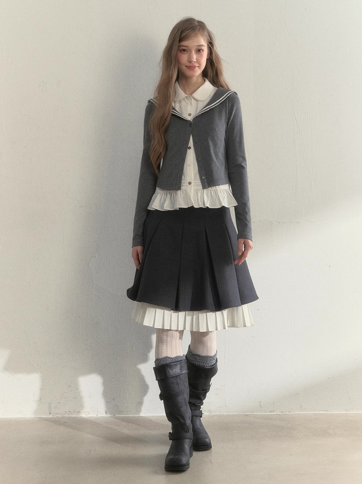 Sailor Collar Academia Style Layered Knit Blouse