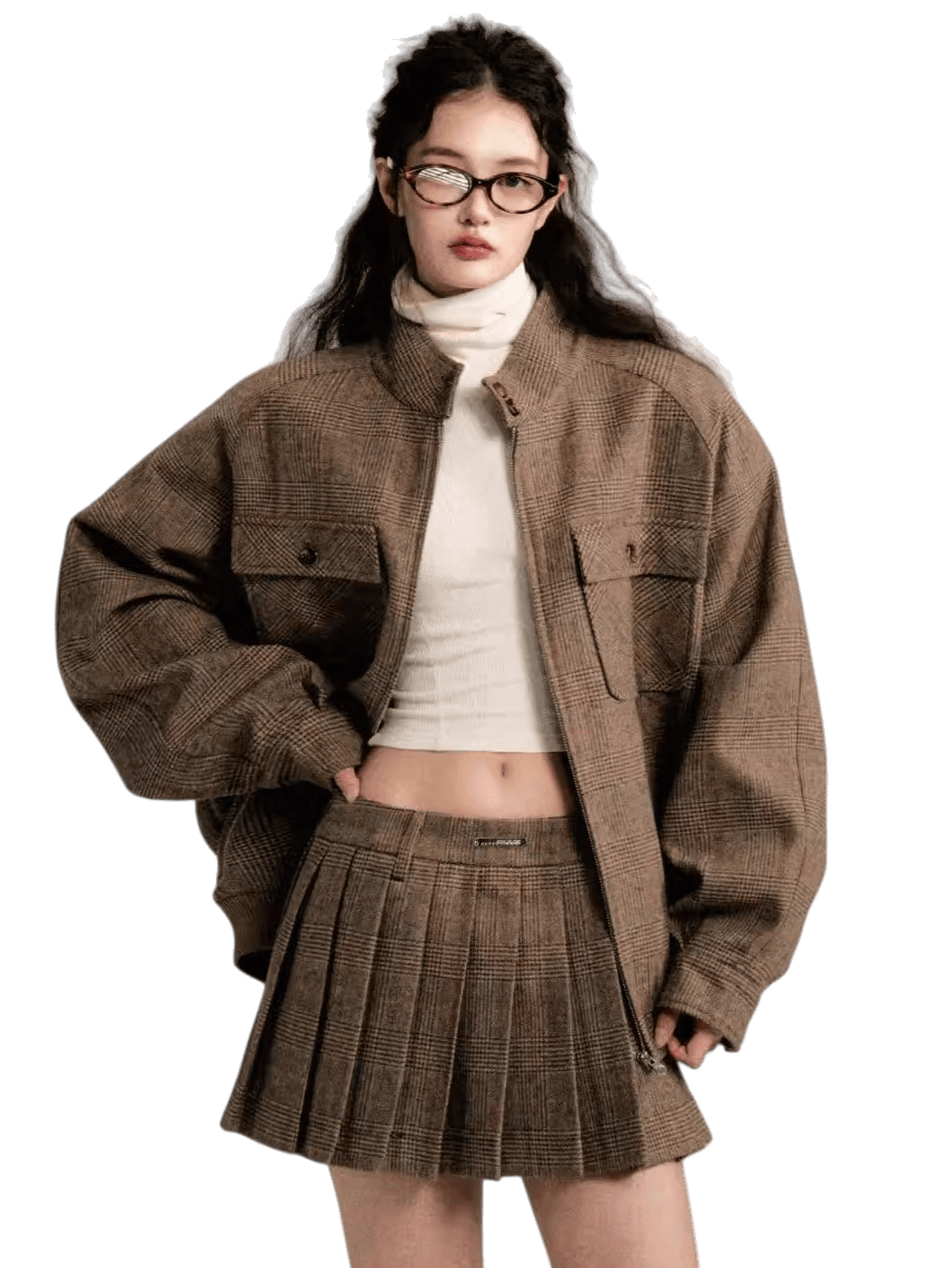 Vintage Collegiate Wool Jacket &amp; Mini Skirt Set