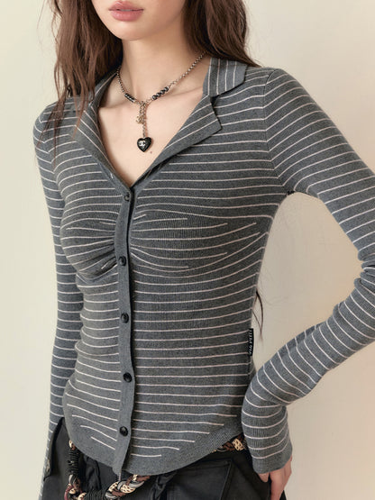 Striped Wool Slim Fit Knit Cardigan