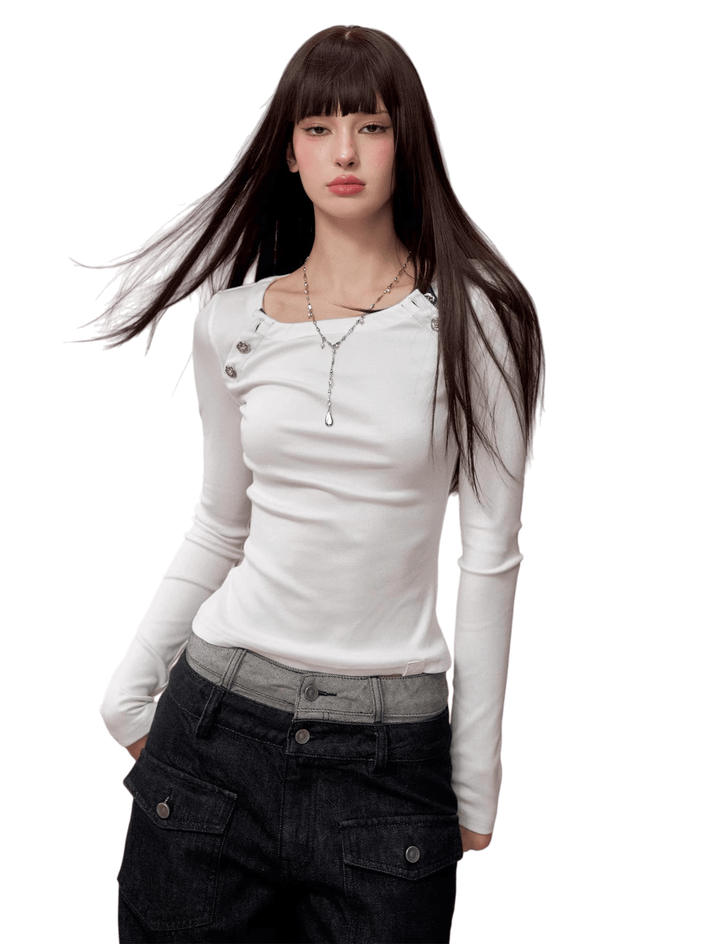 Embellished Fitted Long-Sleeve T-Shirt