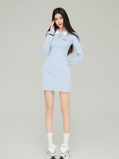 Polo Neck Waistline Knit Dress