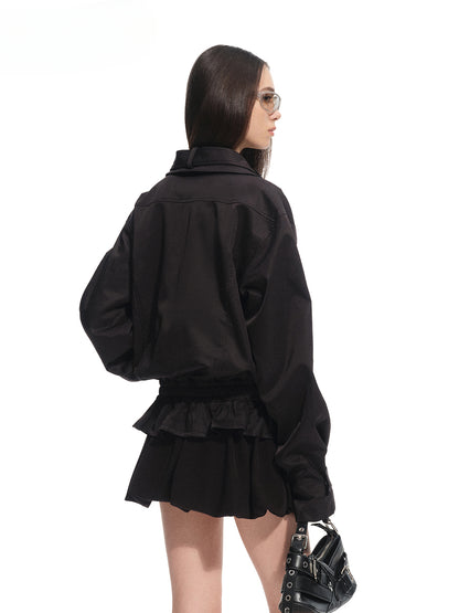 Fine Twill Wrinkle-Resistant Hem Pleated Silhouette Jacket - CHINASQUAD