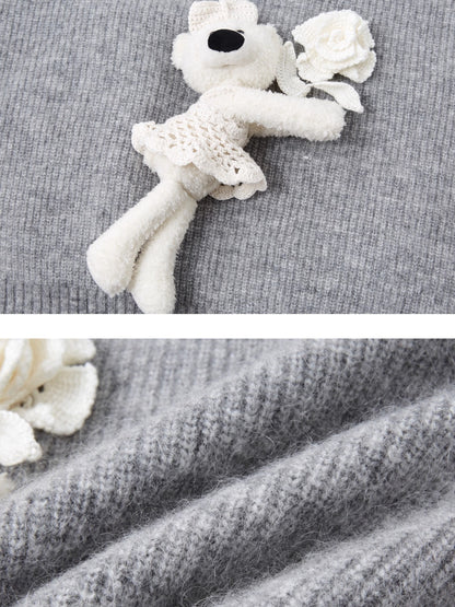 Crochet-Trim Knit Hoodie