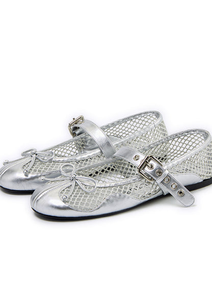 Fishing Net Woven Flat Mary Jane Shoes
