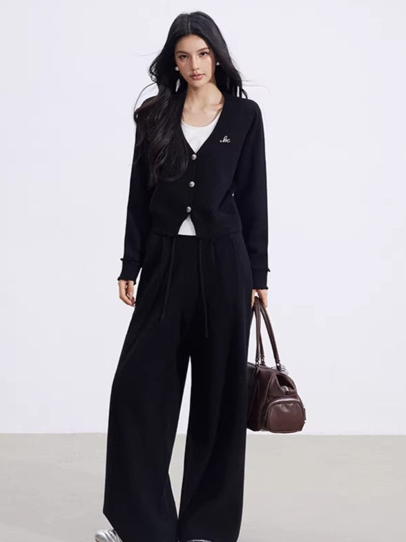 Mock-Layer Crop &amp; Wide-Leg Knit Set