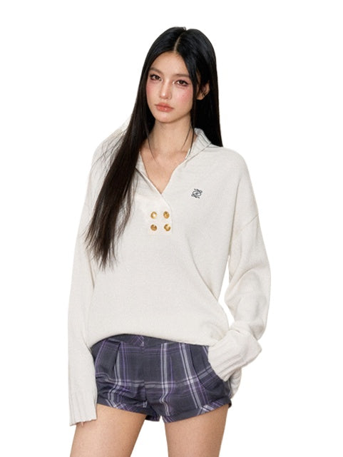 Casual Oversized Polo Wool Sweater