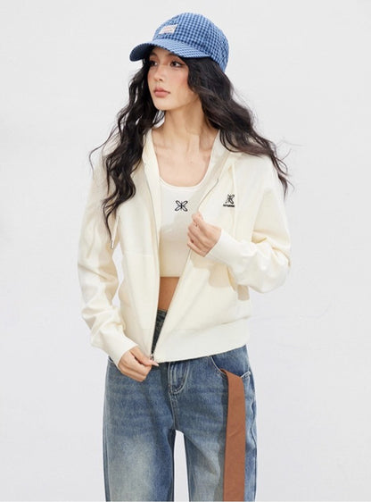 Embroidered Knit Zip-up Hoodie