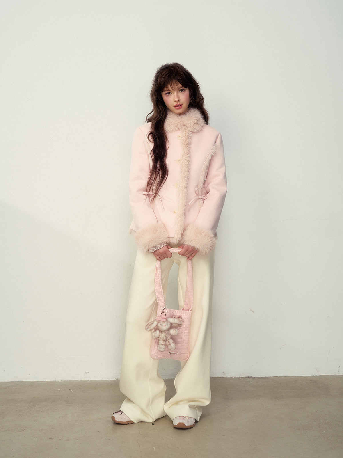 Khaki &amp; Pink Shearling Coat