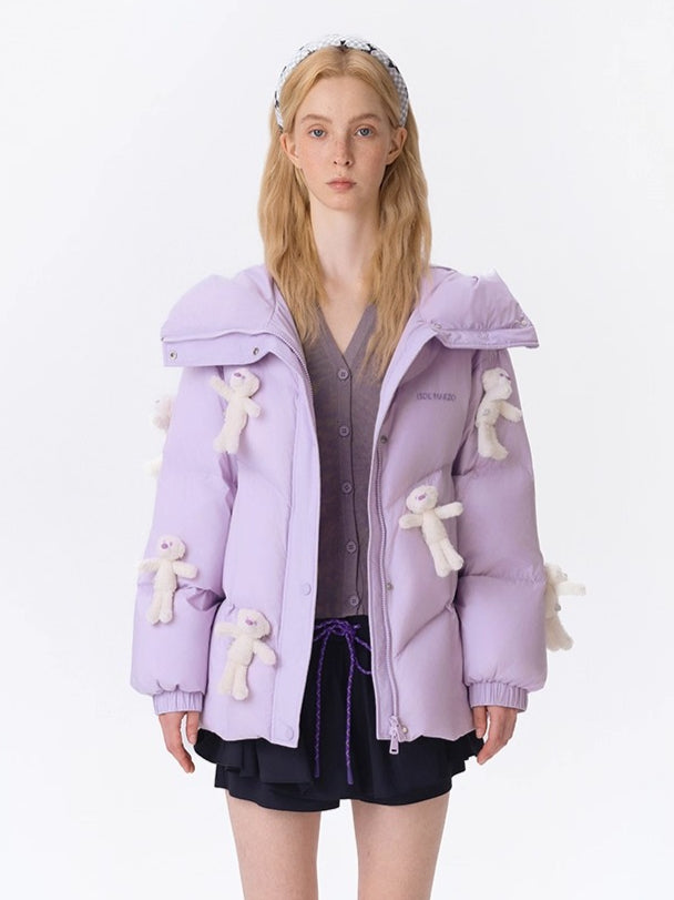 Allover Teddy Hooded Down Jacket