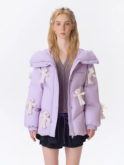 Allover Teddy Hooded Down Jacket