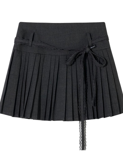 Lace Strap Pleated Skirt