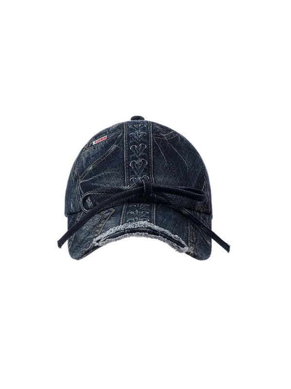 Black &amp; Blue Strap Denim Print Baseball Cap