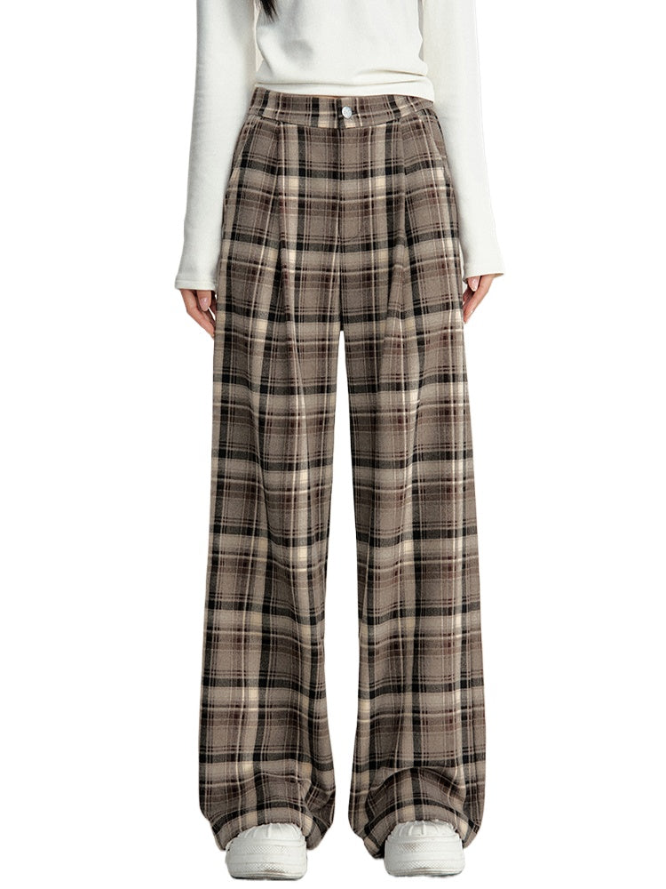 Loose Plaid Wide-Leg Pants