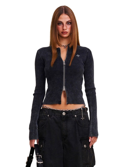 Wild Retro Zipper Knit Cardigan