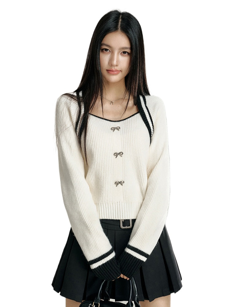 Fake Two-Piece U-Neck Knitted Sweater