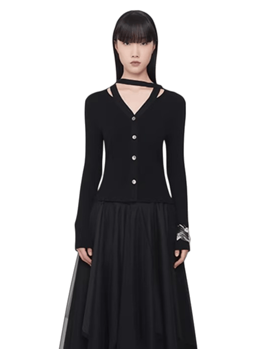 Vintage Wool Halter-Tie Cardigan Knit Top