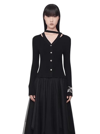 Vintage Wool Halter-Tie Cardigan Knit Top