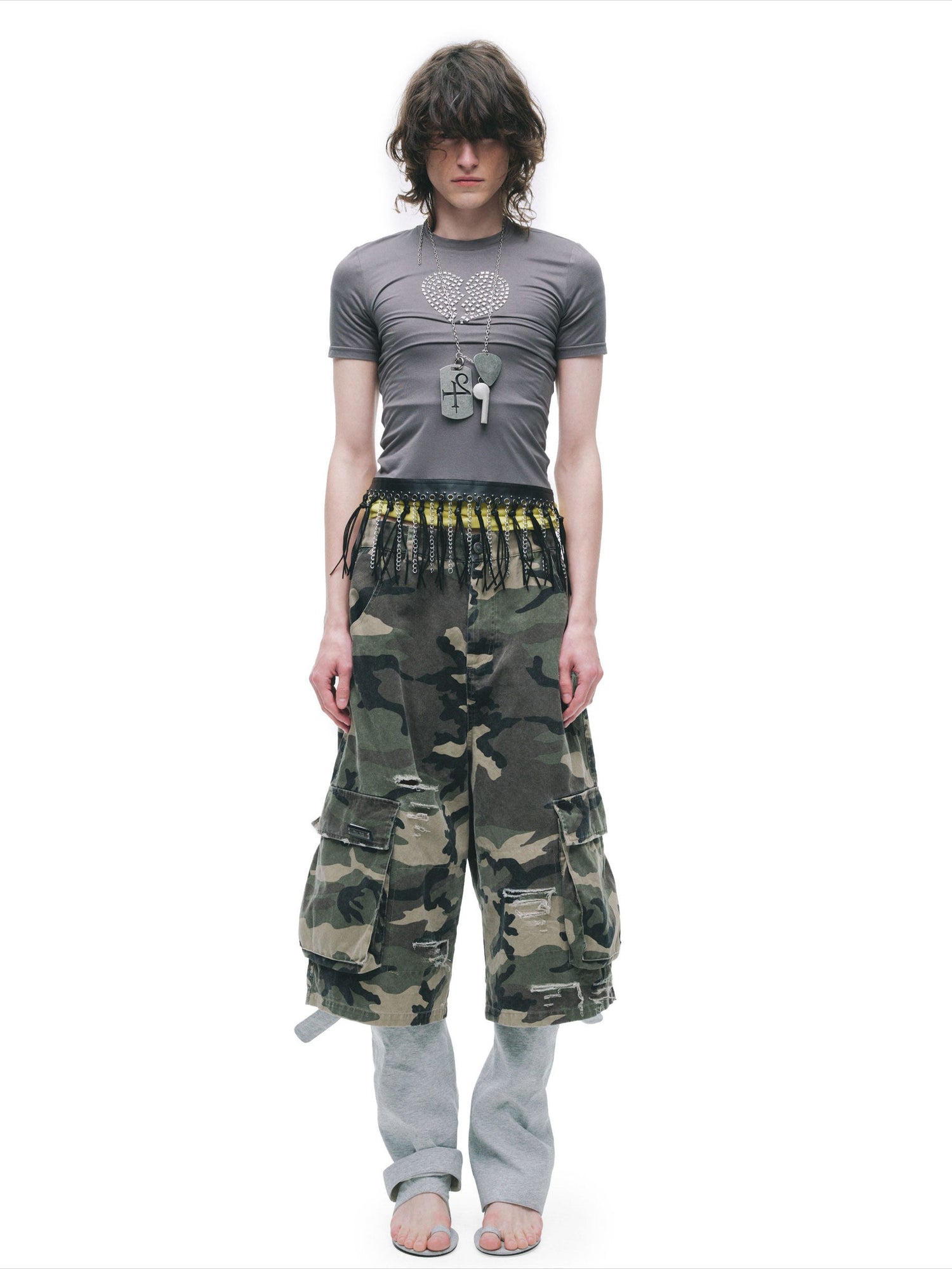 Distressed Slim-Fit Cotton Mid-Length Shorts