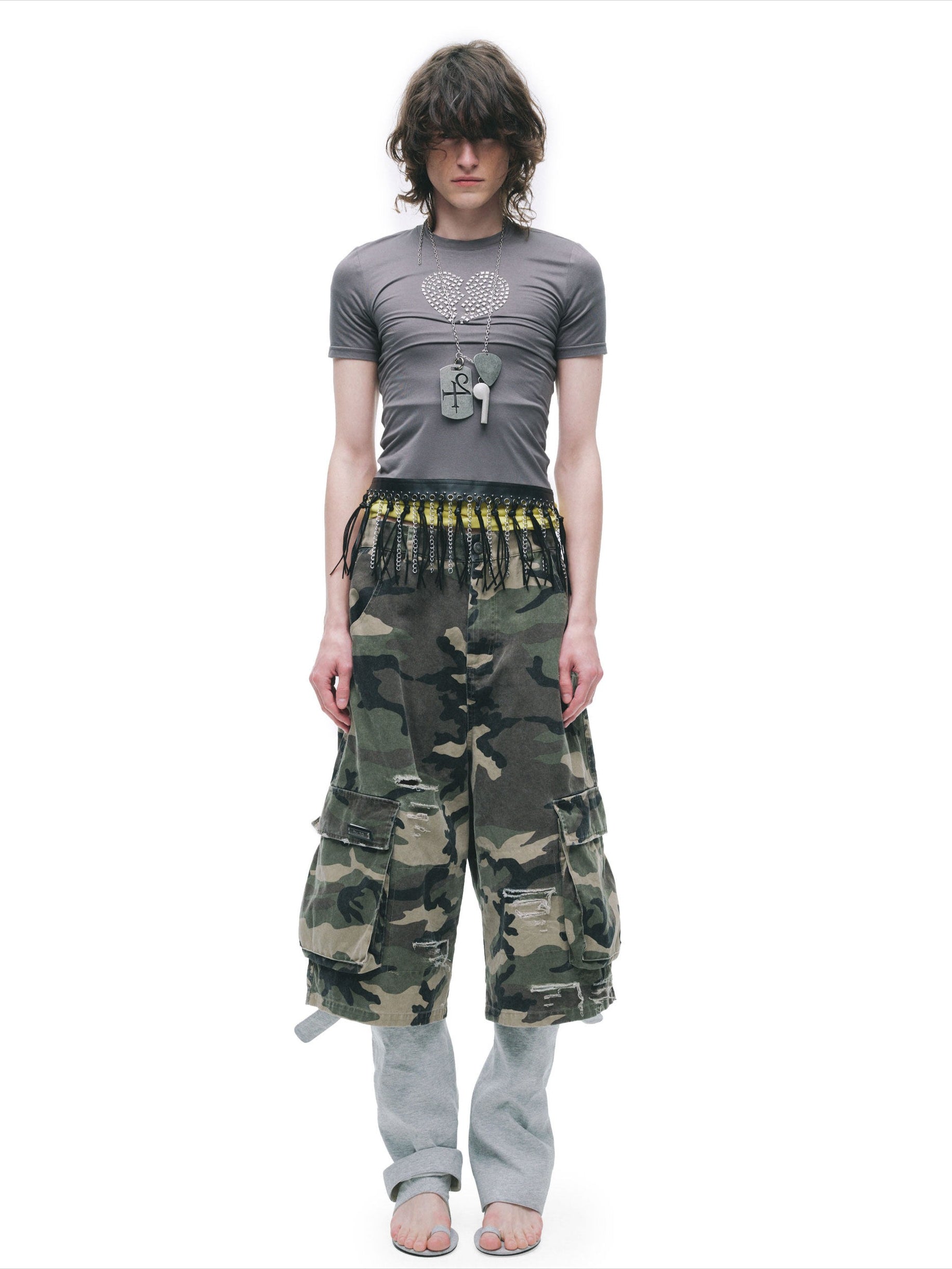 Distressed Slim-Fit Cotton Mid-Length Shorts