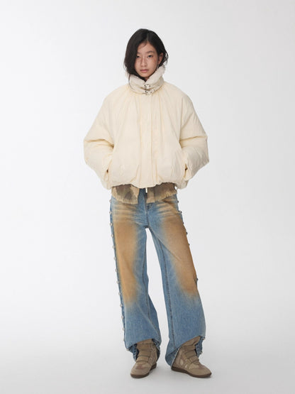 Belted Pleated Cocoon Down Jacket